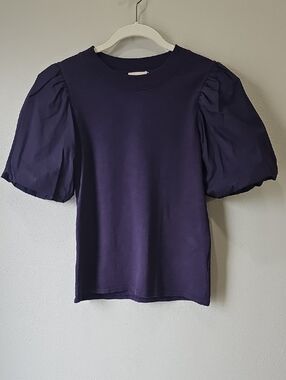 Nation LTD Puff Sleeve Crewneck Top in Deep Purple